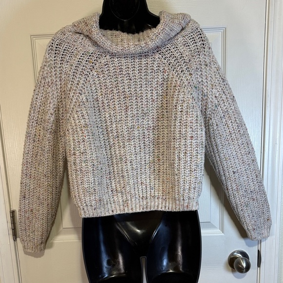 moon & madison Speckled Knit Cowl Neck Cropped Sweater - Cream- Size M - Picture 3 of 9
